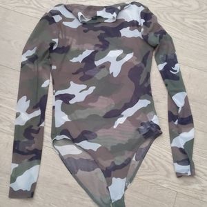 See thru camo print bodysuit